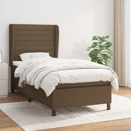 Cama box spring con colchón tela marrón oscuro 100x200 cm de , Camas y somieres - Ref: Foro24-3128024, Precio: 375,95 €, Desc...