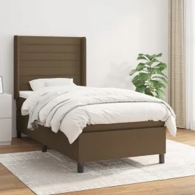 Cama box spring con colchón tela marrón oscuro 100x200 cm de , Camas y somieres - Ref: Foro24-3131492, Precio: 364,46 €, Desc...