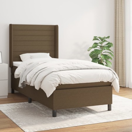 Cama box spring con colchón tela marrón oscuro 100x200 cm de , Camas y somieres - Ref: Foro24-3131492, Precio: 369,43 €, Desc...
