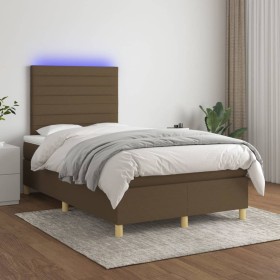 Cama box spring con colchón y LED tela marrón oscuro 120x200 cm de , Camas y somieres - Ref: Foro24-3135504, Precio: 399,99 €...