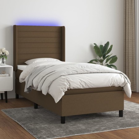 Cama box spring colchón luces LED tela marrón oscuro 100x200cm de , Camas y somieres - Ref: Foro24-3138376, Precio: 375,27 €,...