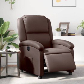 Sillón reclinable eléctrico de cuero sintético marrón en Sillones | Comprar online en Foru.es