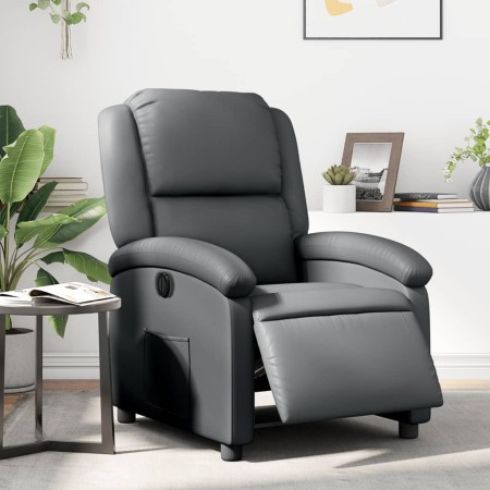Sillón reclinable eléctrico de cuero sintético gris en Sillones | Comprar online en Foru.es