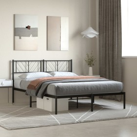 Estructura de cama con cabecero metal negro 135x190 cm de , Camas y somieres - Ref: Foro24-372178, Precio: 93,29 €, Descuento: %