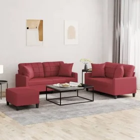 3-piece red dyed faux leather sofa set with cushions by , Sofas - Ref: Foro24-3201376, Price: 524,05 €, Discount: %