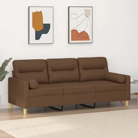 Sofá de 3 plazas con cojines tela marrón 180 cm de , Sofás - Ref: Foro24-3200832, Precio: 269,26 €, Descuento: %