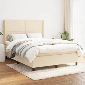 Cama box spring con colchón tela color crema 140x190 cm de , Camas y somieres - Ref: Foro24-3131350, Precio: 460,86 €, Descue...