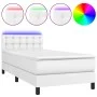Box spring bed and LED mattress white synthetic leather 80x200 cm by , Beds and slatted bases - Ref: Foro24-3134190, Price: 3...