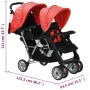 Tandem steel red and black stroller for 2 children by vidaXL, Baby strollers - Ref: Foro24-10111, Price: 207,41 €, Discount: %
