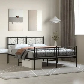Black metal headboard and footboard bed frame 135x190 cm by , Beds and slatted bases - Ref: Foro24-372196, Price: 94,80 €, Di...
