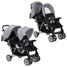Carrito para 2 niños tandem de acero gris y negro de vidaXL, Cochecitos de bebé - Ref: Foro24-10113, Precio: 199,84 €, Descue...