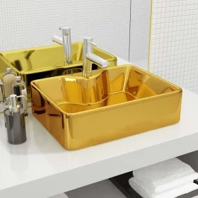 Lavabo con orificio para grifo 48x37x13,5 cm cerámica dorado de , Lavabos - Ref: Foro24-143486, Precio: 95,97 €, Descuento: %