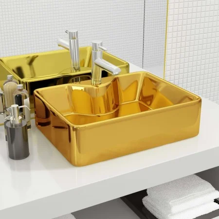 Lavabo con orificio para grifo 48x37x13,5 cm cerámica dorado de , Lavabos - Ref: Foro24-143486, Precio: 95,97 €, Descuento: %