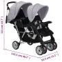 Carrito para 2 niños tandem de acero gris y negro de vidaXL, Cochecitos de bebé - Ref: Foro24-10113, Precio: 199,84 €, Descue...
