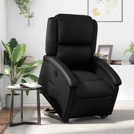 Sillón reclinable elevable eléctrico de cuero sintético negro en Sillones | Comprar online en Foru.es