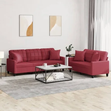 Juego de sofás con cojines 2 piezas cuero sintético rojo tinto de , Sofás - Ref: Foro24-3201391, Precio: 487,09 €, Descuento: %