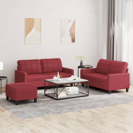 Juego de sofás con cojines 3 piezas cuero sintético rojo tinto de , Sofás - Ref: Foro24-3201366, Precio: 501,06 €, Descuento: %