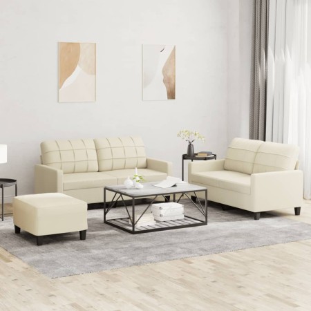 Juego de sofás con cojines 3 piezas cuero sintético crema de , Sofás - Ref: Foro24-3201364, Precio: 460,95 €, Descuento: %