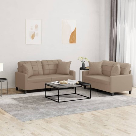 Juego de sofás con cojines 2 piezas cuero sintético capuchino de , Sofás - Ref: Foro24-3201372, Precio: 431,53 €, Descuento: %