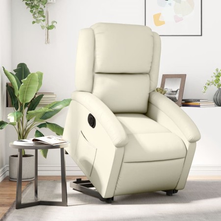 Sillón reclinable elevable eléctrico de cuero sintético crema en Sillones | Comprar online en Foru.es