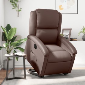 Sillón reclinable elevable eléctrico de cuero sintético marrón en Sillones | Comprar online en Foru.es