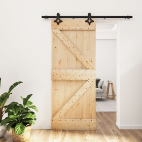 Puerta corredera con herrajes madera maciza de pino 85x210 cm de , Puertas - Ref: Foro24-3203123, Precio: 188,25 €, Descuento: %