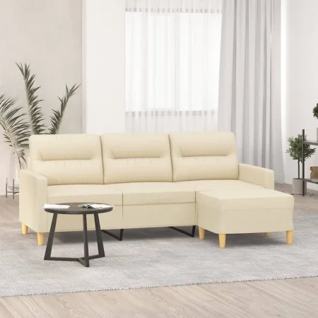 Sofá de 3 plazas con taburete de tela crema 180 cm de , Sofás - Ref: Foro24-3201075, Precio: 308,34 €, Descuento: %