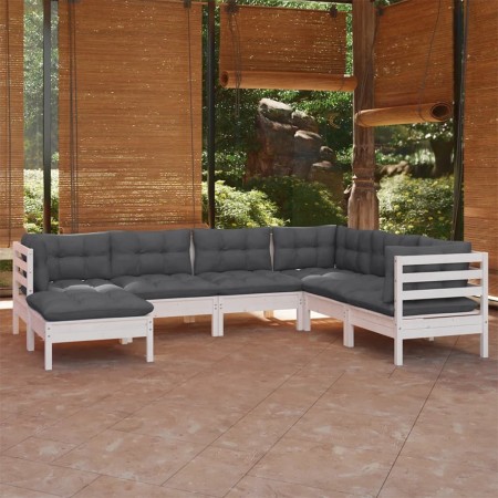 Muebles de jardín 8 pzas con cojines blanco madera de pino de , Conjuntos de jardín - Ref: Foro24-3096563, Precio: 587,02 €, ...