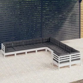 Muebles de jardín 10 pzas y cojines blanco madera de pino de , Conjuntos de jardín - Ref: Foro24-3097008, Precio: 866,66 €, D...