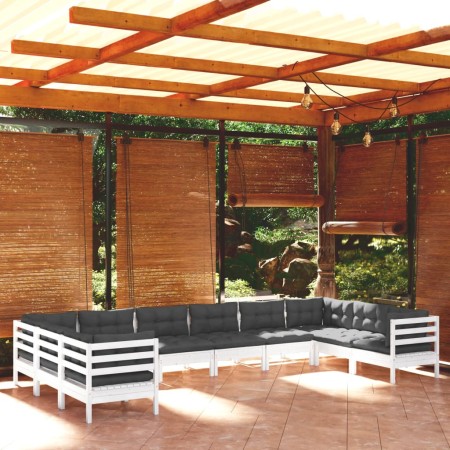 Muebles de jardín 10 pzas con cojines blanco madera de pino de , Conjuntos de jardín - Ref: Foro24-3097332, Precio: 877,67 €,...