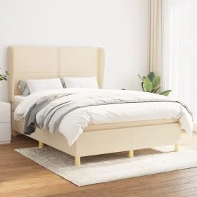 Box spring bed with cream fabric mattress 140x190 cm by , Beds and slatted bases - Ref: Foro24-3128442, Price: 484,10 €, Disc...