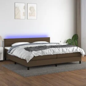 Box spring bed mattress LED lights dark brown fabric 200x200 cm by , Beds and slatted bases - Ref: Foro24-3133264, Price: 594...