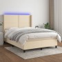 Cama box spring colchón y luces LED tela crema 140x190 cm de , Camas y somieres - Ref: Foro24-3138234, Precio: 471,89 €, Desc...