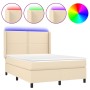 Cama box spring colchón y luces LED tela crema 140x190 cm de , Camas y somieres - Ref: Foro24-3138234, Precio: 471,89 €, Desc...