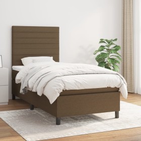 Cama box spring con colchón tela marrón oscuro 100x200 cm de , Camas y somieres - Ref: Foro24-3141836, Precio: 359,31 €, Desc...