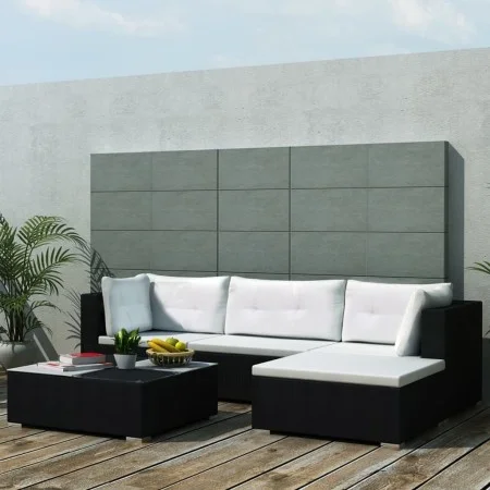 Set muebles de jardín 5 piezas y cojines ratán sintético negro de vidaXL, Conjuntos de jardín - Ref: Foro24-41872, Precio: 51...