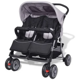 Cochecito gemelar de acero gris y negro de vidaXL, Cochecitos de bebé - Ref: Foro24-10110, Precio: 199,81 €, Descuento: %
