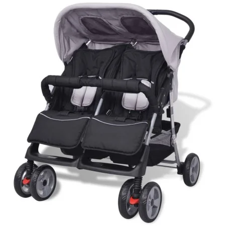 Gray and black steel twin stroller by vidaXL, Baby strollers - Ref: Foro24-10110, Price: 199,81 €, Discount: %