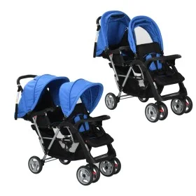Carrito para 2 niños tandem de acero azul y negro de vidaXL, Cochecitos de bebé - Ref: Foro24-10112, Precio: 207,55 €, Descue...