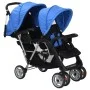 Carrito para 2 niños tandem de acero azul y negro de vidaXL, Cochecitos de bebé - Ref: Foro24-10112, Precio: 207,55 €, Descue...