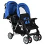 Carrito para 2 niños tandem de acero azul y negro de vidaXL, Cochecitos de bebé - Ref: Foro24-10112, Precio: 207,55 €, Descue...
