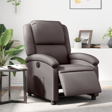 Sillón reclinable eléctrico de cuero auténtico marrón oscuro en Sillones | Comprar online en Foru.es