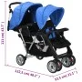 Carrito para 2 niños tandem de acero azul y negro de vidaXL, Cochecitos de bebé - Ref: Foro24-10112, Precio: 207,55 €, Descue...