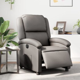 Sillón reclinable eléctrico de cuero auténtico gris en Sillones | Comprar online en Foru.es