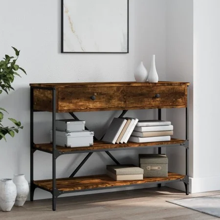 Mesa consola cajones estantes madera ingeniería roble ahumado de , Mesas auxiliares - Ref: Foro24-833405, Precio: 95,03 €, De...