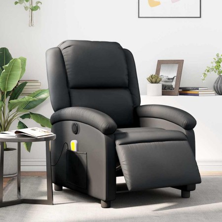 Sillón reclinable de masaje eléctrico cuero auténtico negro en Sillones | Comprar online en Foru.es