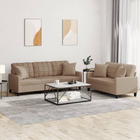 Juego de sofás con cojines 2 piezas cuero sintético capuchino de , Sofás - Ref: Foro24-3201392, Precio: 492,05 €, Descuento: %