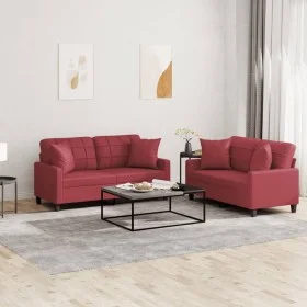 Juego de sofás con cojines 2 piezas cuero sintético rojo tinto de , Sofás - Ref: Foro24-3201371, Precio: 479,04 €, Descuento: %