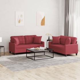 Juego de sofás con cojines 2 piezas cuero sintético rojo tinto de , Sofás - Ref: Foro24-3201371, Precio: 486,17 €, Descuento: %