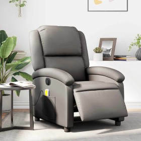 Sillón reclinable de masaje eléctrico cuero auténtico gris en Sillones | Comprar online en Foru.es